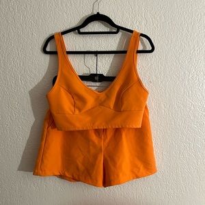 Orange Cropped top and shorts set.